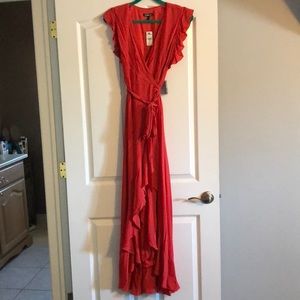 Coral high low dress with waist tie